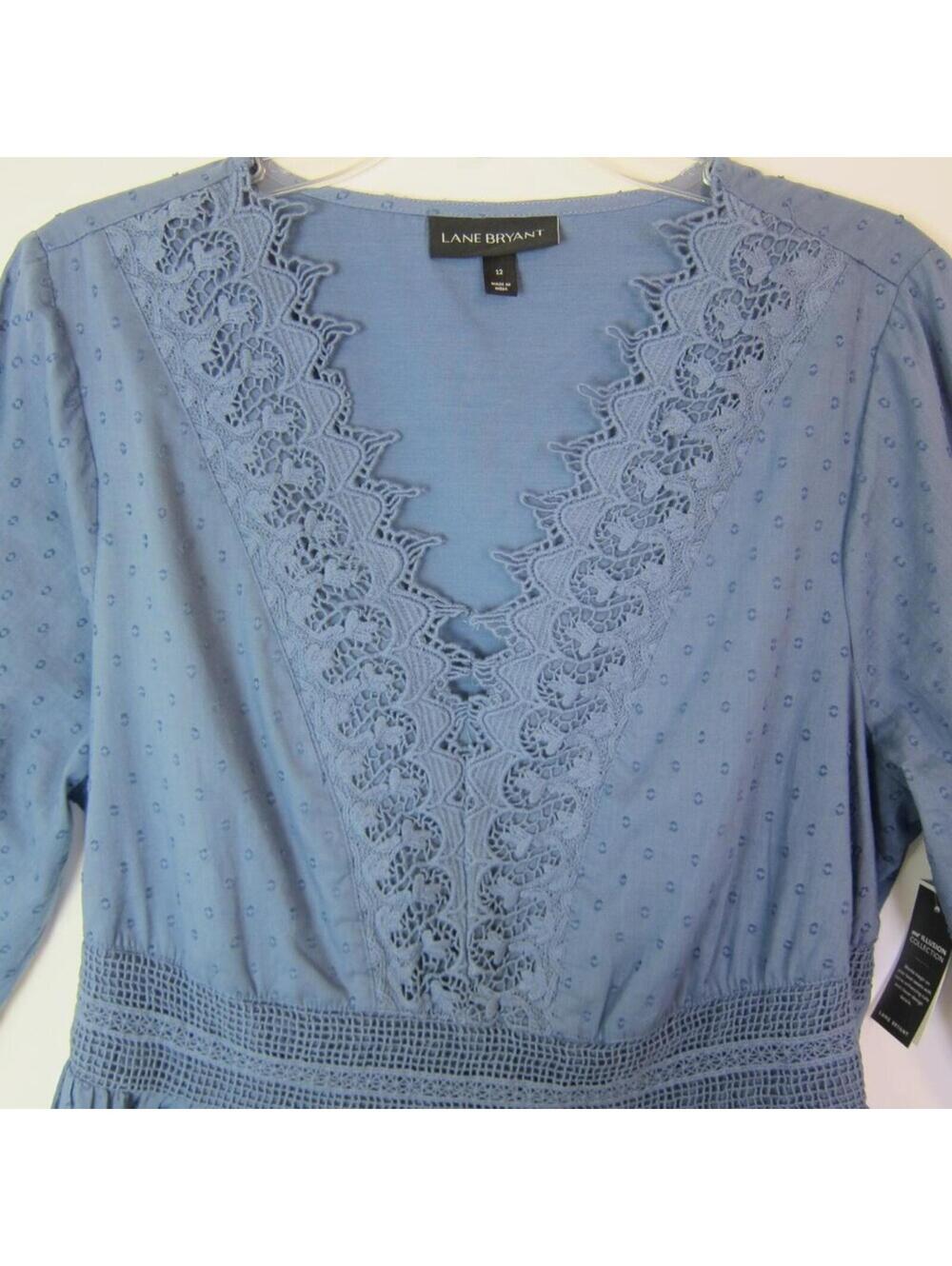 Lane Bryant Blue Swiss Dot Peplum Blouse 12 NWT Lace V-Neck Blouse NEW - Picture 3 of 10